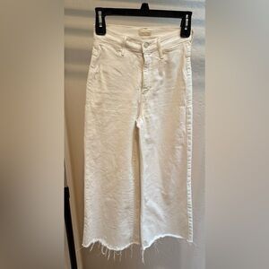 Mother The Roller Swooner Crop Fray cream wide leg crop Jean